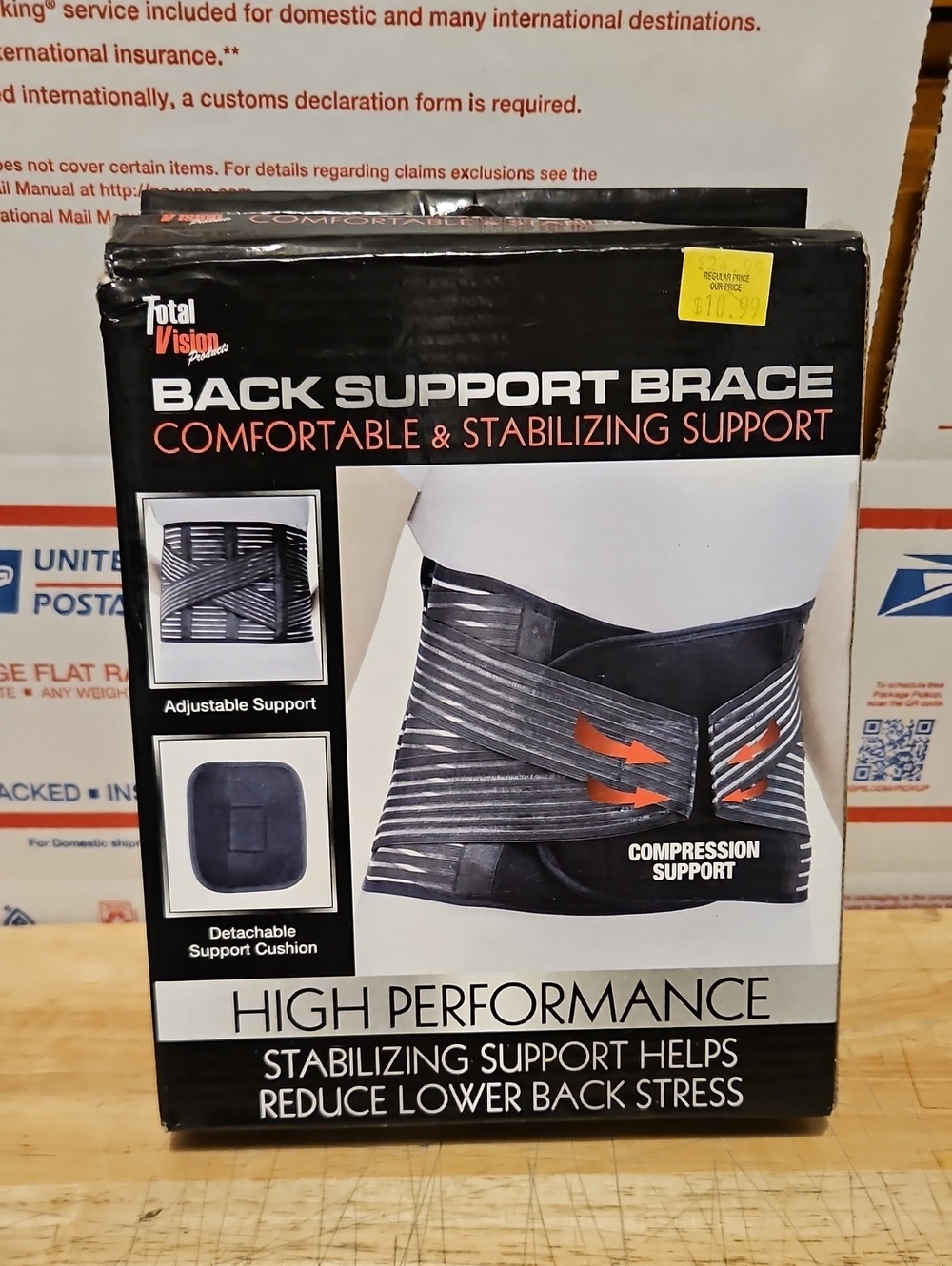 Black Back Support Brace - Comfortable Stabilizing Support-Size Medium